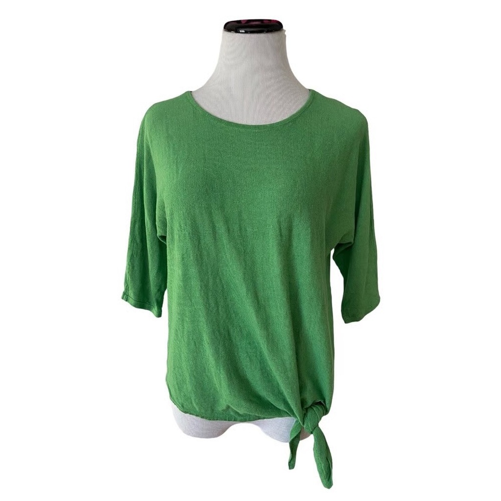 J Jill Kelly Green Linen Blend 3/4 Dolman Sleeve Side Knot Top, size S